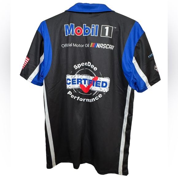 Mechanic Jersey Style Button Down Shirt Men’s L MINTY Mobil 1 Oil NASCAR - Picture 2 of 6